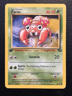 Pokemon Paras 59/64 Jungle 1st Edition WOTC LP Shipped In Toploader - Image 1