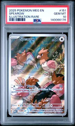 2025 POKEMON MEG EN-MEGA EVOLUTION 151 SPEAROW ILLUSTRATION RARE PSA 10 - Image 1