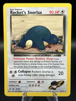 Pokemon TCG Rockets Snorlax 33/132 Gym Heroes Unlimited - Image 1