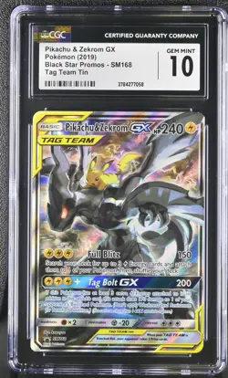 CGC 10 GEM MINT Pokemon Tag Team Tin Pikachu & Zekrom GX SM168 Promo - Image 1