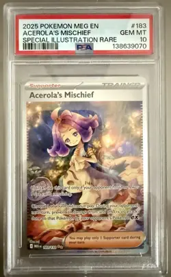 Pokemon TCG Acerola’s Mischief 183 SIR Mega Evolution 2025 PSA GEM MINT 10 - Image 1