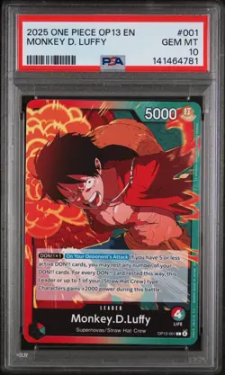 2025 ONE PIECE OP13-001 CARRYING ON HIS WILL ART MONKEY D. LUFFY Optcg PSA 10 - Image 1
