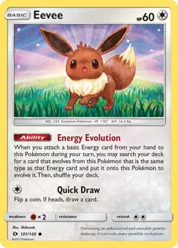 Pokemon TCG Eevee Sun & Moon Base Set 101/149 Common NM/M Colorless Evolution - Image 1