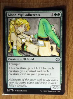 Moon-Vigil Adherents Altered Art Hand Painted MTG Magic the Gathering Anime Girl - Image 1