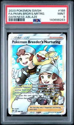 2020 POKEMON SWSH DARKNESS ABLAZE #188 FA/POKEMON BREEDER'S NURTURING PSA 9 - Image 1