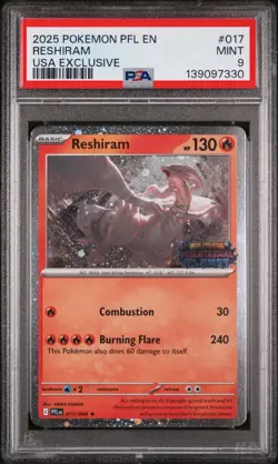 2025 POKEMON PFL EN-PHANTASMAL FLAMES USA EXCLUSIVE #017 RESHIRAM PSA 9 - Image 1