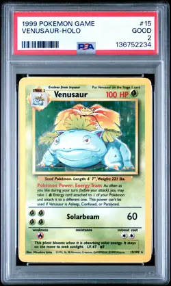 1999 POKEMON BASE SET UNLIMITED #15 VENUSAUR-HOLO PSA 2 - Image 1