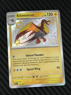 Pokemon Scarlet Violet Paldean Fates Shiny Kilowattrel 164 card Shiny Rare NM - Image 1
