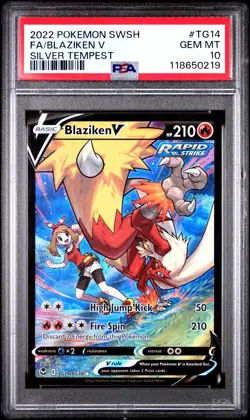 2022 POKEMON SWORD & SHIELD SILVER TEMPEST #TG14 FULL ART/BLAZIKEN V PSA 10 - Image 1