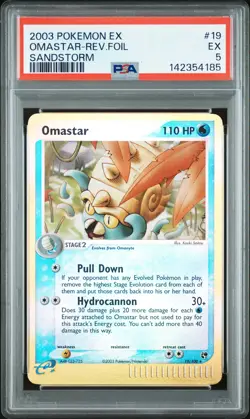 2003 POKEMON EX SANDSTORM #19 OMASTAR-REVERSE FOIL PSA 5 - Image 1