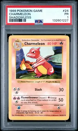 1999 POKEMON BASE SET SHADOWLESS #24 CHARMELEON PSA 1 - Image 1