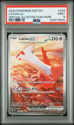 2024 POKEMON SSP EN-SURGING SPARKS SPECIAL ILLUSTRATION RARE LATIAS EX PSA 9 - Image 1