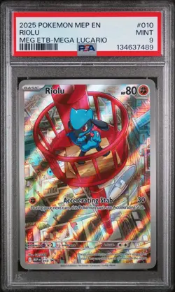 2025 POKEMON MEP EN-ME BLACK STAR PROMO #010 RIOLU PSA 9 - Image 1