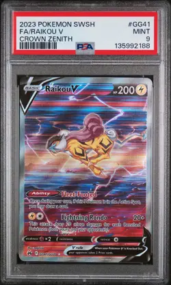 2023 POKEMON SWORD & SHIELD CROWN ZENITH #GG41 FULL ART/RAIKOU V PSA 9 - Image 1