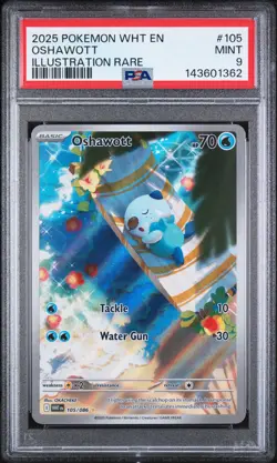 2025 POKEMON WHT EN-WHITE FLARE ILLUSTRATION RARE #105 OSHAWOTT PSA 9 - Image 1