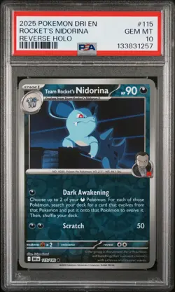 2025 POKEMON DRI EN-DESTINED RIVALS REVERSE HOLO TEAM ROCKET'S NIDORINA PSA 10 - Image 1