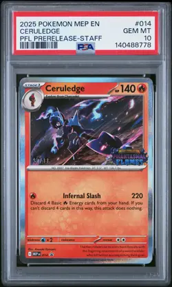 2025 Pokemon Mep Black Star Promo Ceruledge Pfl Prerelease Staff PSA 10 #014 - Image 1