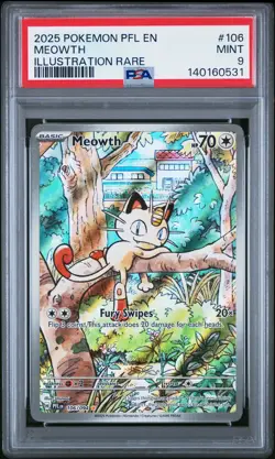 2025 POKEMON PFL EN-PHANTASMAL FLAMES ILLUSTRATION RARE #106 MEOWTH PSA 9 - Image 1
