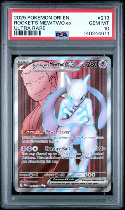 2025 POKEMON DRI EN-DESTINED RIVALS ULTRA RARE TEAM ROCKET'S MEWTWO EX PSA 10 - Image 1
