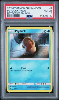 2019 POKEMON SUN & MOON DETECTIVE PIKACHU #7 PSYDUCK-HOLO PSA 8 - Image 1