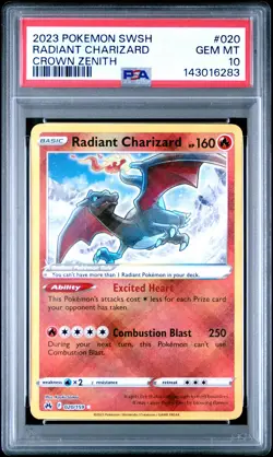 2023 POKEMON SWORD & SHIELD CROWN ZENITH #020 RADIANT CHARIZARD PSA 10 - Image 1