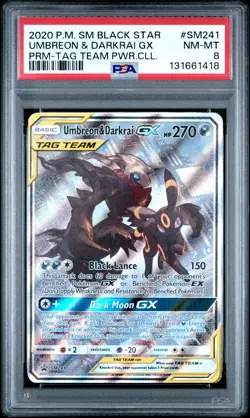 2020 POKEMON SM BLACK STAR PROMO TAG TEAM POWERS COLL UMBREON & DARKRAI GX PSA 8 - Image 1