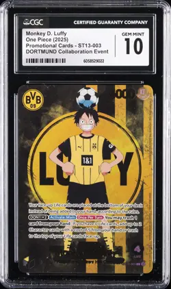 2025 ONE PIECE BVB DORTMUND COLLAB PROMO #ST13-003 MONKEY D. LUFFY CGC 10 GM - Image 1
