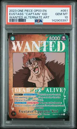 2023 ONE PIECE PILLARS OF STRENGTH WANTED ALT ART EUSTASS "CAPTAIN" KID PSA 10 - Image 1