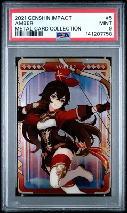 2021 GENSHIN IMPACT METAL CARD COLLECTION #5 AMBER PSA 9 - Image 1