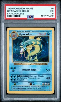 1999 POKEMON BASE SET SHADOWLESS #6 GYARADOS-HOLO PSA 5 - Image 1
