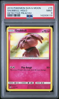 2019 POKEMON SUN & MOON DETECTIVE PIKACHU #15 SNUBBULL-HOLO PSA 9 - Image 1
