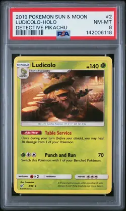 2019 POKEMON SUN & MOON DETECTIVE PIKACHU #2 LUDICOLO-HOLO PSA 8 - Image 1