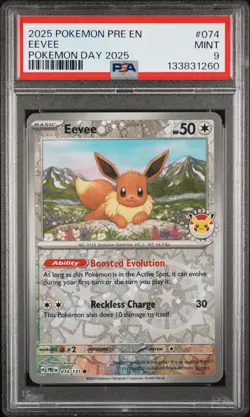2025 POKEMON PRE EN-PRISMATIC EVOLUTIONS POKEMON DAY 2025 #074 EEVEE PSA 9 - Image 1