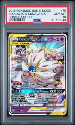 2019 POKEMON SUN & MOON COSMIC ECLIPSE #75 SOLGALEO & LUNALA GX PSA 10 - Image 1