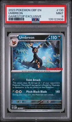 2023 POKEMON OBF EN-OBSIDIAN FLAMES GAMESTOP EXCLUSIVE #130 UMBREON PSA 9 - Image 1