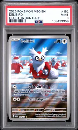 2025 POKEMON MEG EN-MEGA EVOLUTION ILLUSTRATION RARE #152 DELIBIRD PSA 9 - Image 1