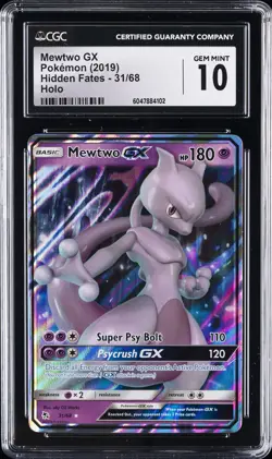 2019 POKEMON SUN & MOON HIDDEN FATES #31 MEWTWO GX CGC 10 GEM MINT - Image 1