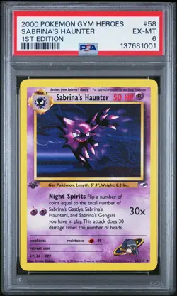2000 POKEMON GYM HEROES 1ST EDITION #58 SABRINA'S HAUNTER PSA 6 - Image 1