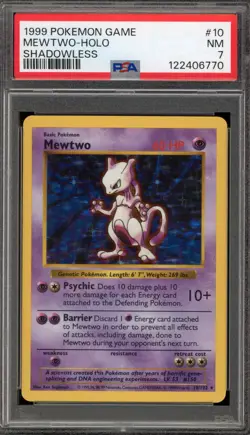 Pokemon Mewtwo Base Set Shadowless Holo Rare #10 PSA 7 - Image 1