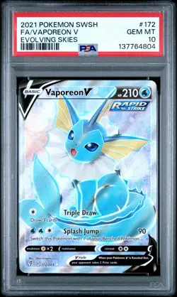 2021 POKEMON SWORD & SHIELD EVOLVING SKIES #172 FULL ART/VAPOREON V PSA 10 - Image 1