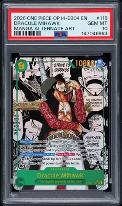 2026 ONE PIECE THE AZURE SEA'S SEVEN MANGA ALT ART #119 DRACULE MIHAWK PSA 10 - Image 1