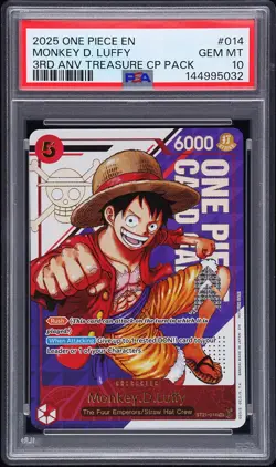 2025 ONE PIECE 3RD ANNIVERSARY! TREASURE CAMPAIGN #014 MONKEY D. LUFFY PSA 10 - Image 1