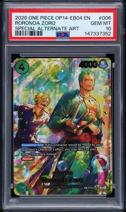 2026 ONE PIECE THE AZURE SEA'S SEVEN SPECIAL ALT ART #006 RORONOA ZORO PSA 10 - Image 1