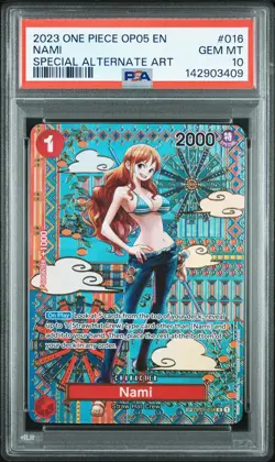 2023 ONE PIECE OP05-AWAKENING OF THE NEW ERA SPECIAL ALTERNATE ART NAMI PSA 10 - Image 1