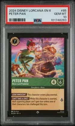 2024 DISNEY LORCANA EN 6-AZURITE SEA #85 PETER PAN NEVER LAND PRANKSTER PSA 10 - Image 1
