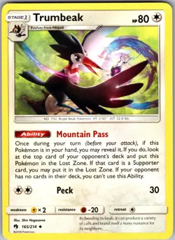 Trumbeak Uncommon SM - Lost Thunder 165/214 LP Pokemon Card - Image 1