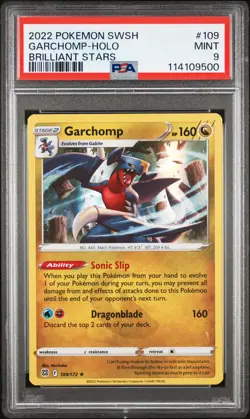 2022 POKEMON SWORD & SHIELD BRILLIANT STARS #109 GARCHOMP-HOLO PSA 9 - Image 1