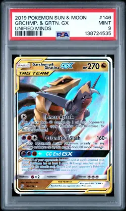 2019 POKEMON SUN & MOON UNIFIED MINDS #146 GARCHOMP & GIRATINA GX PSA 9 - Image 1