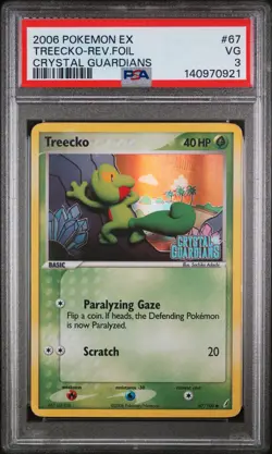 2006 POKEMON EX CRYSTAL GUARDIANS #67 TREECKO-REVERSE FOIL PSA 3 - Image 1
