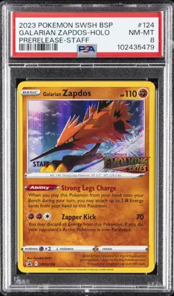 2023 POKEMON SWSH BLACK STAR PROMO PRERELEASE-STAFF GALARIAN ZAPDOS-HOLO PSA 8 - Image 1